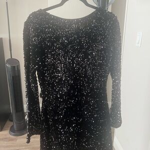 H&M Black Sequin Long Sleeve Sheath Dress